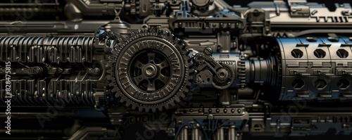 Closeup of industrial machinery with gears and stainless steel tubes, rendered in high resolution for detailed texturing and rendering. intricate mechanical design of various parts, octane. Mechanical