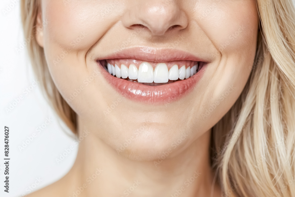 Fototapeta premium Close-up of a woman's smile with perfect white teeth