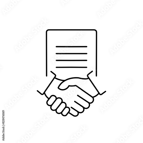 Contract line icon. Business handshake teamwork linear concept. Agreement signing symbol. Vector isolated on white.