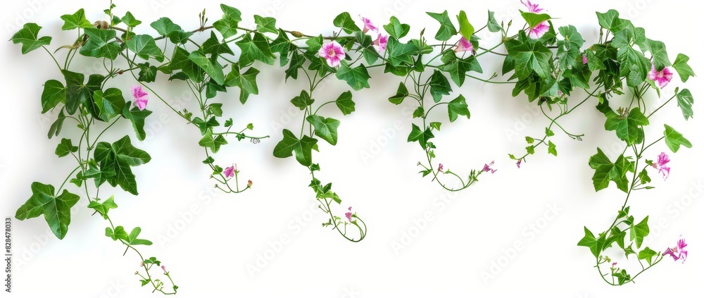 Elegant, long green vines are adorned with delicate pink flowers. Elegant, long green vines are adorned with delicate pink flowers.