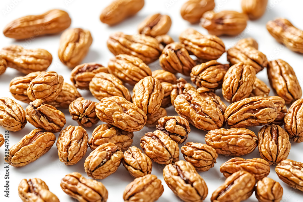 Close Up Of Pecan Nuts On White Background Close Up Of Pecan Nuts On White Background