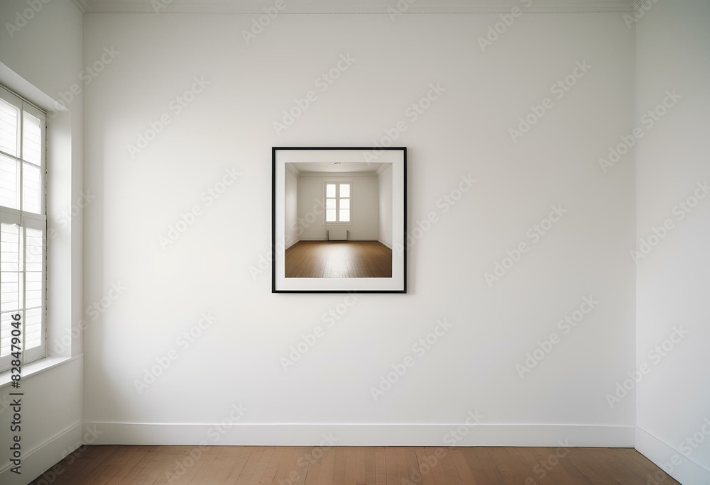 Mock up Interior blank black frame hanging on a white wall Mock up Interior blank black frame hanging on a white wall