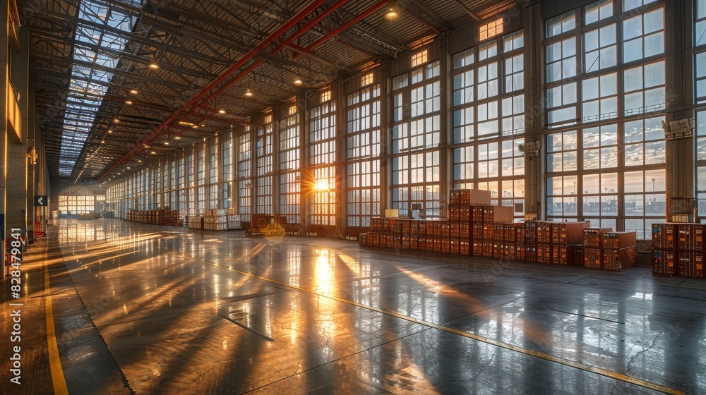 Interior of an air cargo terminal with air containers being inspected and prepared for shipment Generative AI Interior of an air cargo terminal with air containers being inspected and prepared for shipment Generative AI