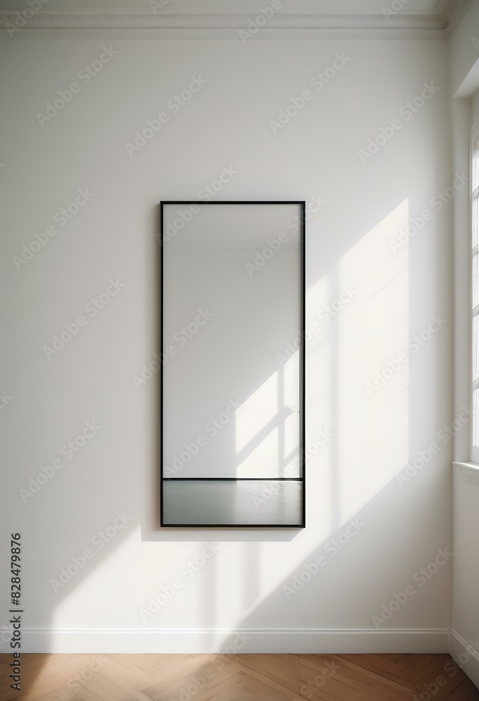 Mock up Interior blank black frame hanging on a white wall Mock up Interior blank black frame hanging on a white wall