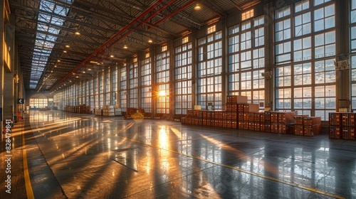 Interior of an air cargo terminal with air containers being inspected and prepared for shipment Generative AI