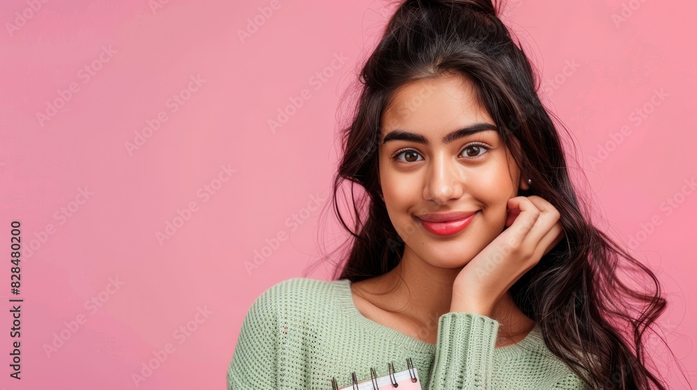 Young beautiful indian woman on pink background Young beautiful indian woman on pink background