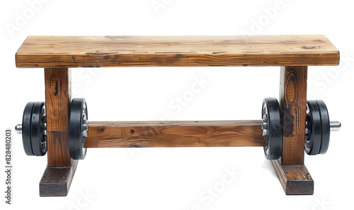 Wooden Bench with Dumbbells photo