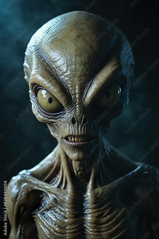 Alien creature on dark background. Alien creature on dark background.