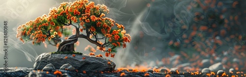 Vibrant Orange Flower Bonsai Art photo