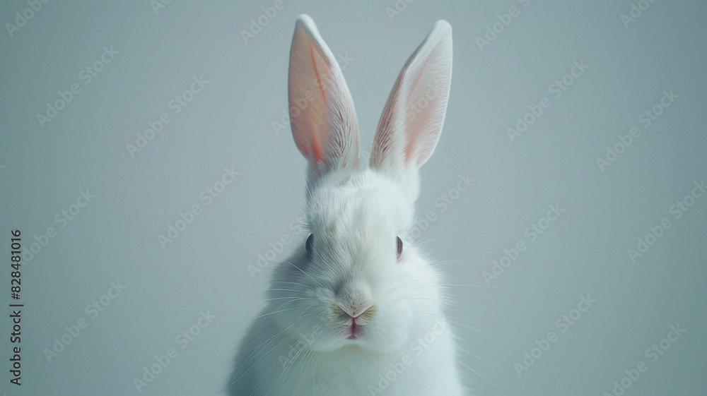 Fototapeta premium White Bunny Minimalist Artwork over a light grey backdrop.