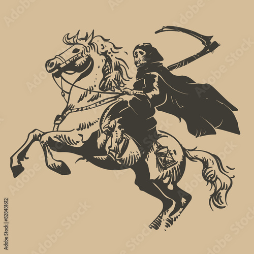 Grim reaper riding a horse vector illustration