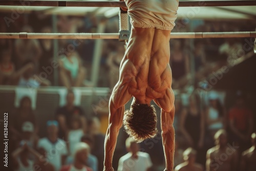 Gymnast Performing Handstand on Parallel Bars - Strength, Skill, and Concentration - Sports Photography for Posters and Magazine Covers