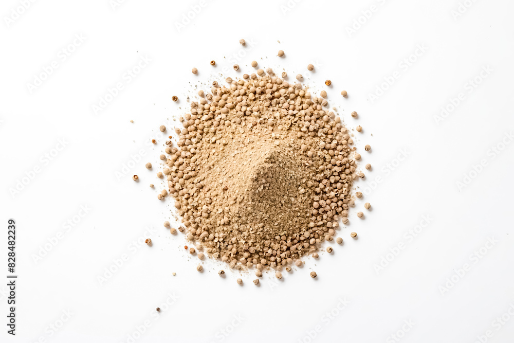 Coriander Seeds and Powder on White Background Coriander Seeds and Powder on White Background