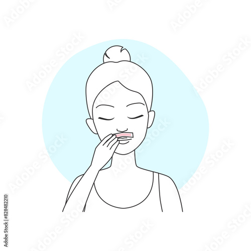 Female smooth skin procedure for face, lip area depilation line icon vector illustration