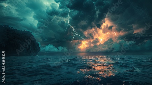 Dramatic Thunderstorm over Ocean