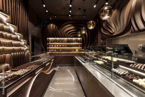 Luxurious Chocolate Boutique Interior With Elegant Gourmet Displays and Sleek Modern Design