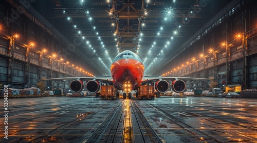 View of a cargo plane's open hold with air containers being systematically arranged for optimal space usage Generative AI photo