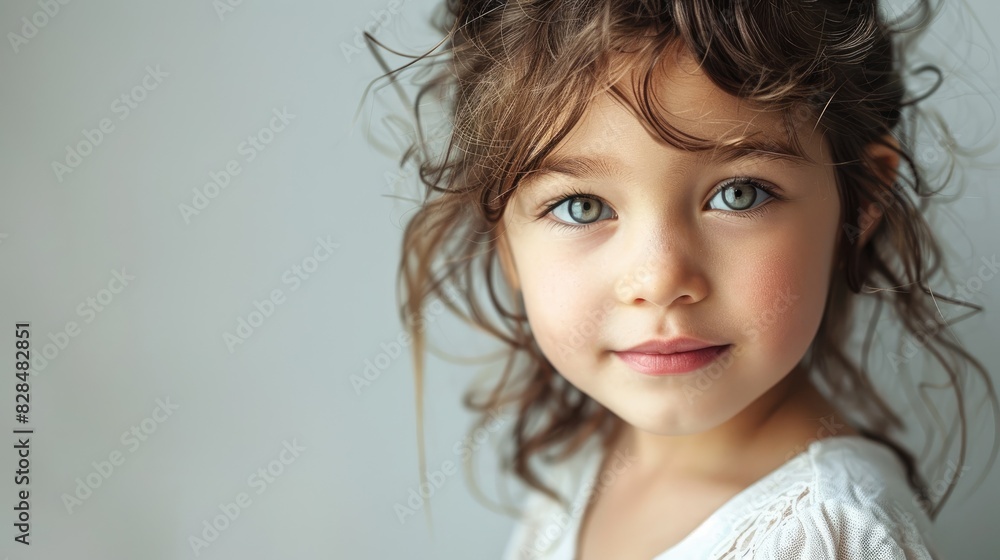 Portrait of an adorable young girl against a light grey backdrop Portrait of an adorable young girl against a light grey backdrop