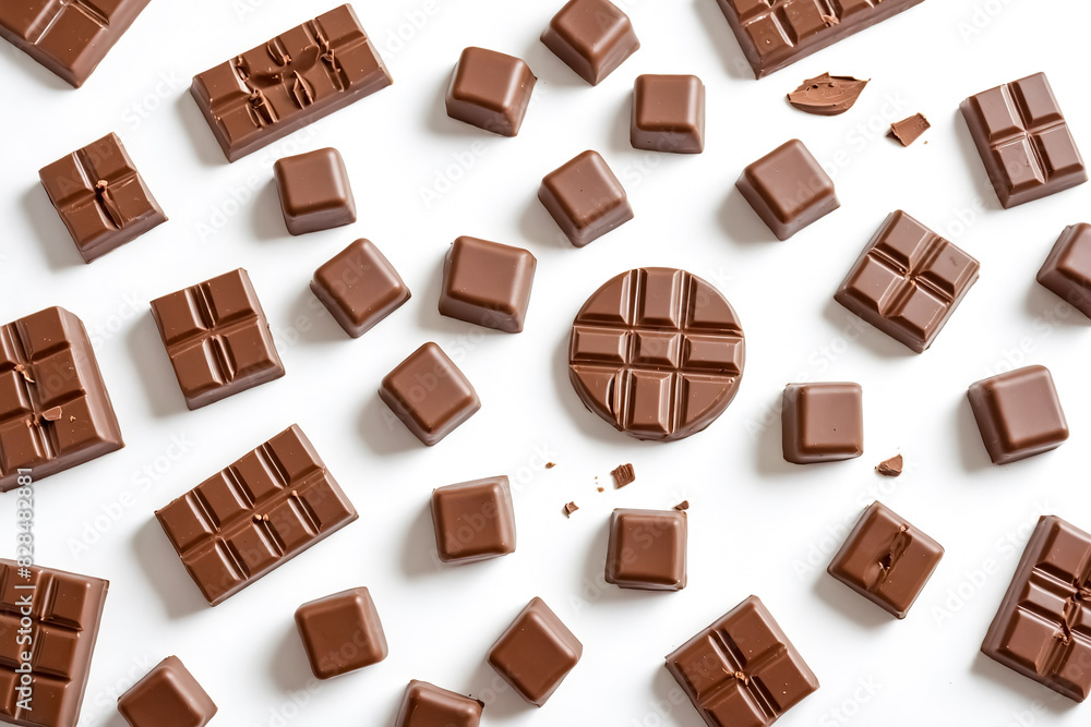 Milk Chocolate Squares and Bars Isolated on White Background Milk Chocolate Squares and Bars Isolated on White Background