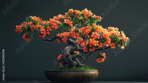 Vibrant Orange Flower Bonsai Art photo