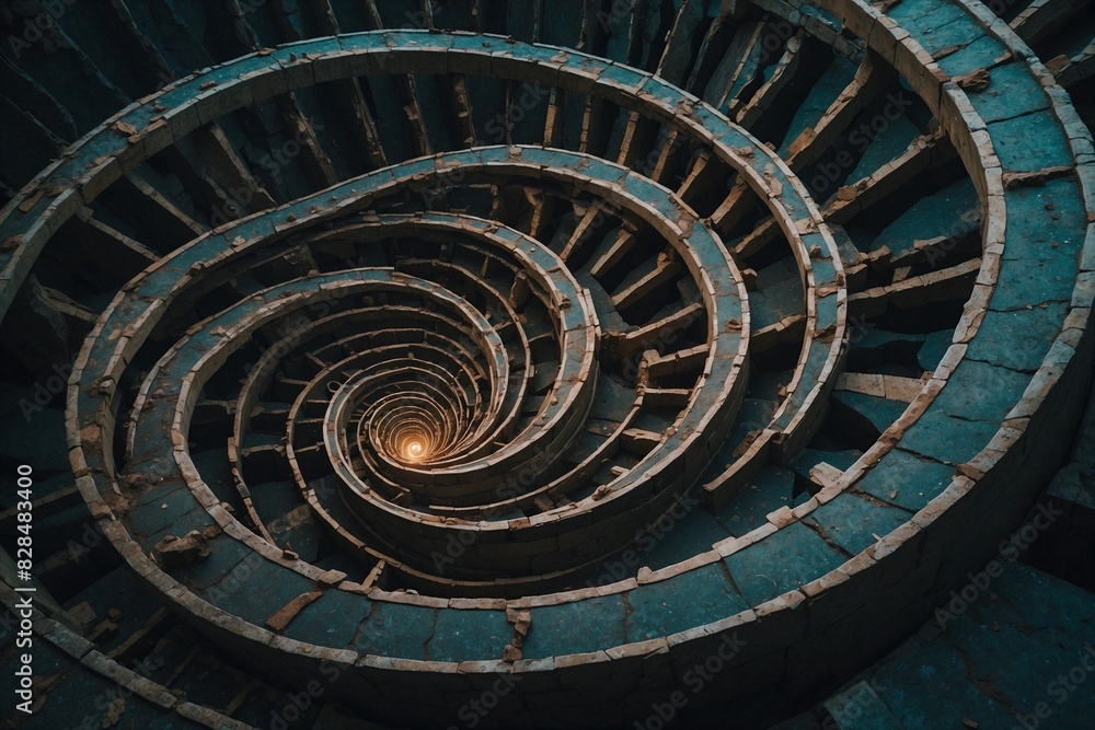A spiral staircase with a light shining on it A spiral staircase with a light shining on it