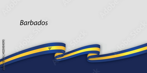 3d ribbon with national flag Barbados isolated on white background