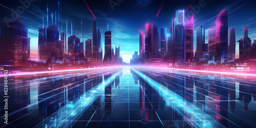 Neon neon abstract light rays jpg, Light trails in a neondrenched futuristic cityscap 