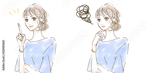 Obraz na płótnie 明るい表情の女性と悲しい表情をした女性のイラストセット w salonie