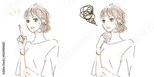 Obraz na płótnie 女性のイラストセット 悩みと解決 before after シンプル w salonie