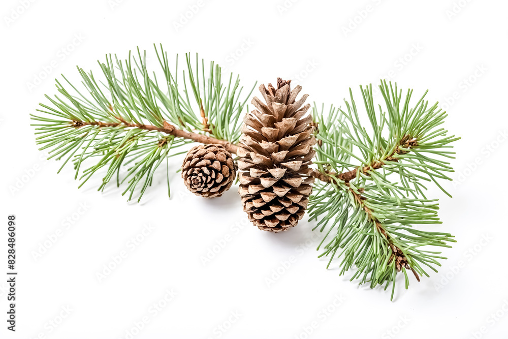 Pine branch with cones isolated on white background Pine branch with cones isolated on white background