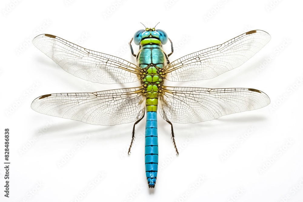 Blue Dragonfly With Spread Wings On White Background Blue Dragonfly With Spread Wings On White Background