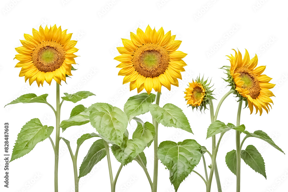 Fototapeta premium Four Sunflowers on White Background