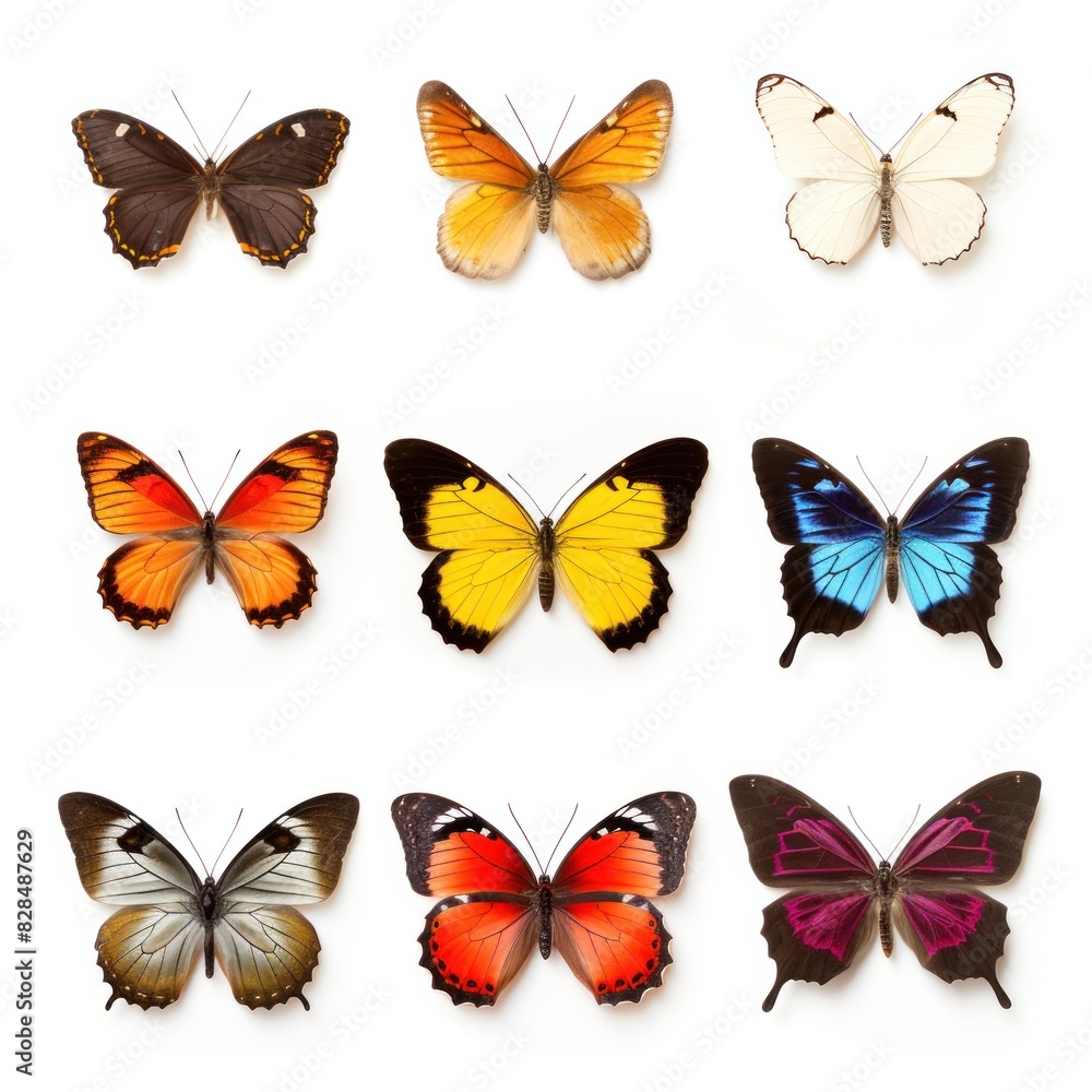 Collection of colorful butterflies with various patterns. on a white background Collection of colorful butterflies with various patterns. on a white background