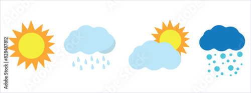 Weather icons vector illustration. Cloud sun snow rain icons