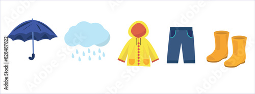 Clothing and items for autmn. Autmn season clothing vector ilklustration set