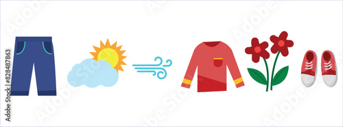 Spring Clothing. Clothing and items for spring season. Seasons vector illustration set