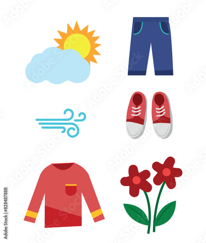 Spring Clothing. Clothing and items for spring season. Seasons vector illustration set