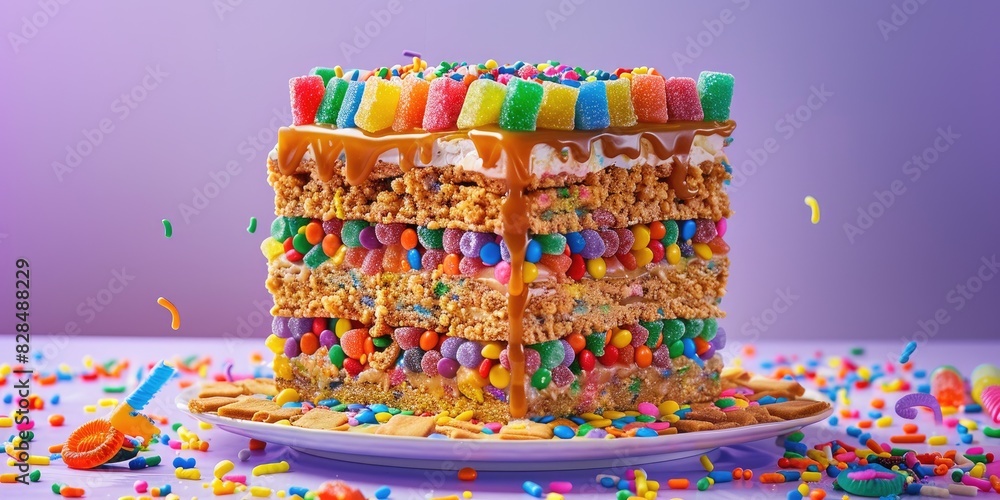 Naklejka premium Colorful Candy-Themed Cake Celebration