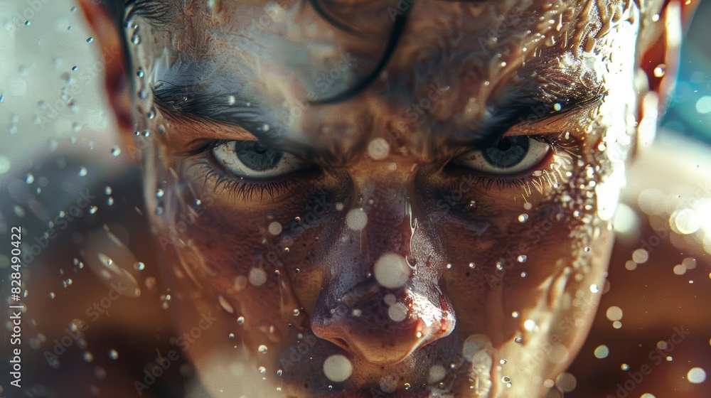 Intense Close-Up of a Weightlifter's Face Mid-Lift Reflecting Determination and Strength Intense Close-Up of a Weightlifter's Face Mid-Lift Reflecting Determination and Strength