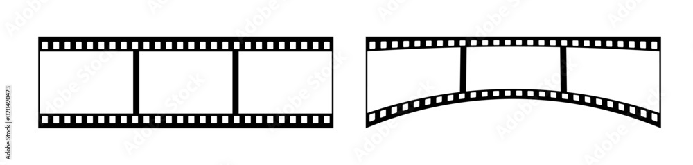 35mm film strip vector design with 3 frames on white background. Black film reel symbol illustration to use for photography, television, cinema, photo frame.