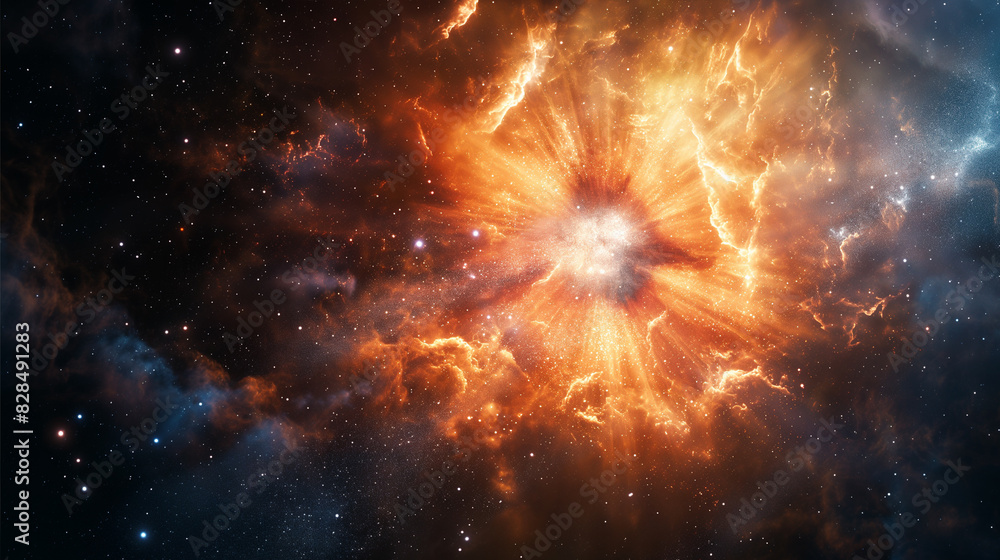 Naklejka premium Star exploding in space. Cosmic explosion of a supernova in space.