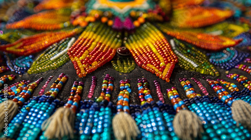 close up of colourful bead work from native peruvian indigenous people photo