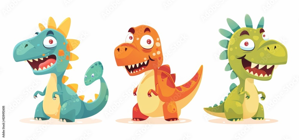 Colorful Cute Cartoon Dinosaurs Smiling Colorful Cute Cartoon Dinosaurs Smiling