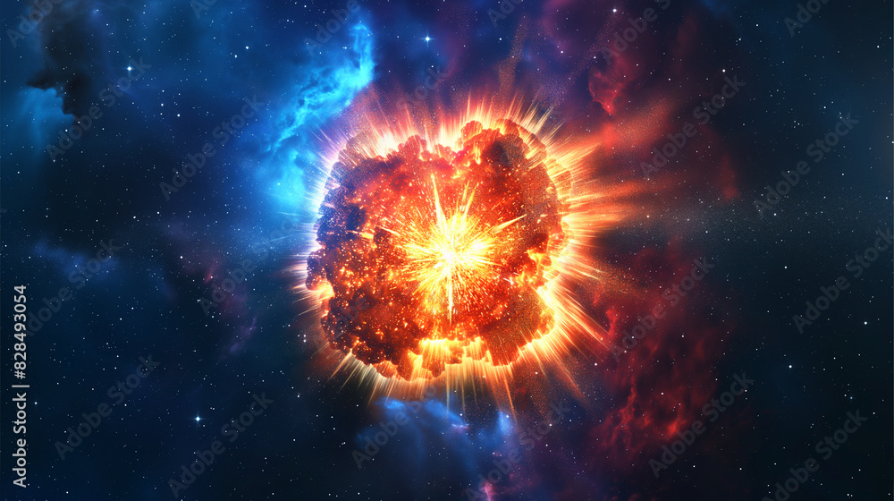 Star exploding in space. Cosmic explosion of a supernova in space. Star exploding in space. Cosmic explosion of a supernova in space.