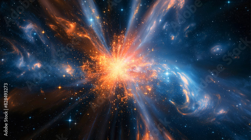 Star exploding in space. Cosmic explosion of a supernova in space.