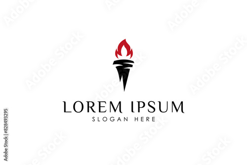 Torch logo with burning fire in flat design vector template