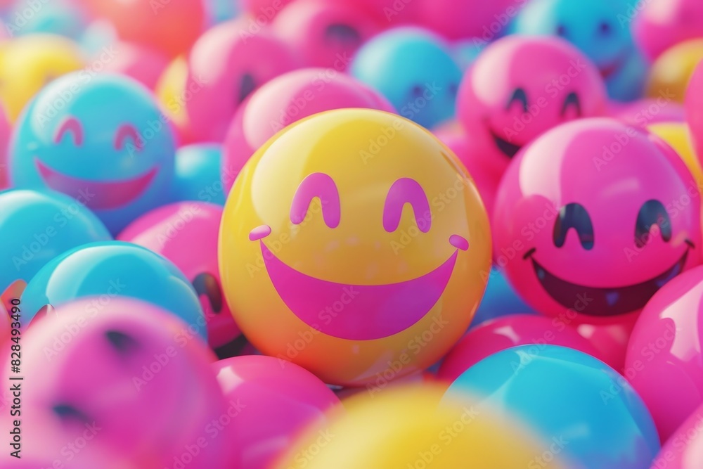 A bunch of colorful smiley faces are piled on top of each other A bunch of colorful smiley faces are piled on top of each other