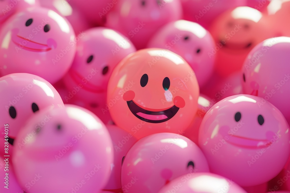 A bunch of pink and red smiley faces are piled on top of each other A bunch of pink and red smiley faces are piled on top of each other