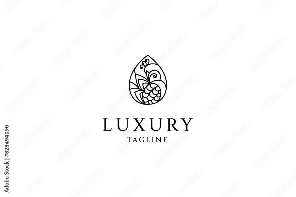 peacock logo with drop shape combination in line art design style peacock logo with drop shape combination in line art design style