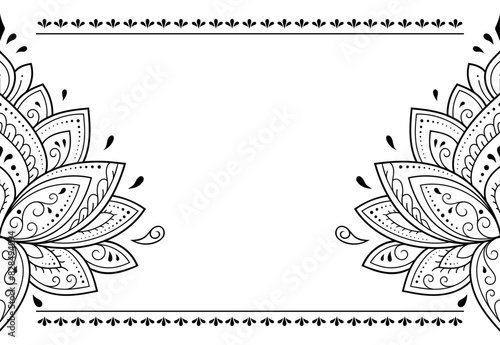 Frame in eastern tradition. Stylized with henna tattoos decorative pattern for decorating covers for book, notebook, casket, magazine, postcard and folder. Flower border in mehndi style.